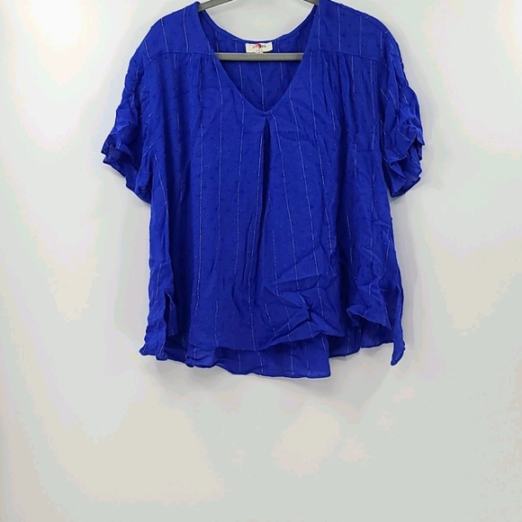 Umgee Tops - Umgee royal blue swiss dot short-sleeved blouse